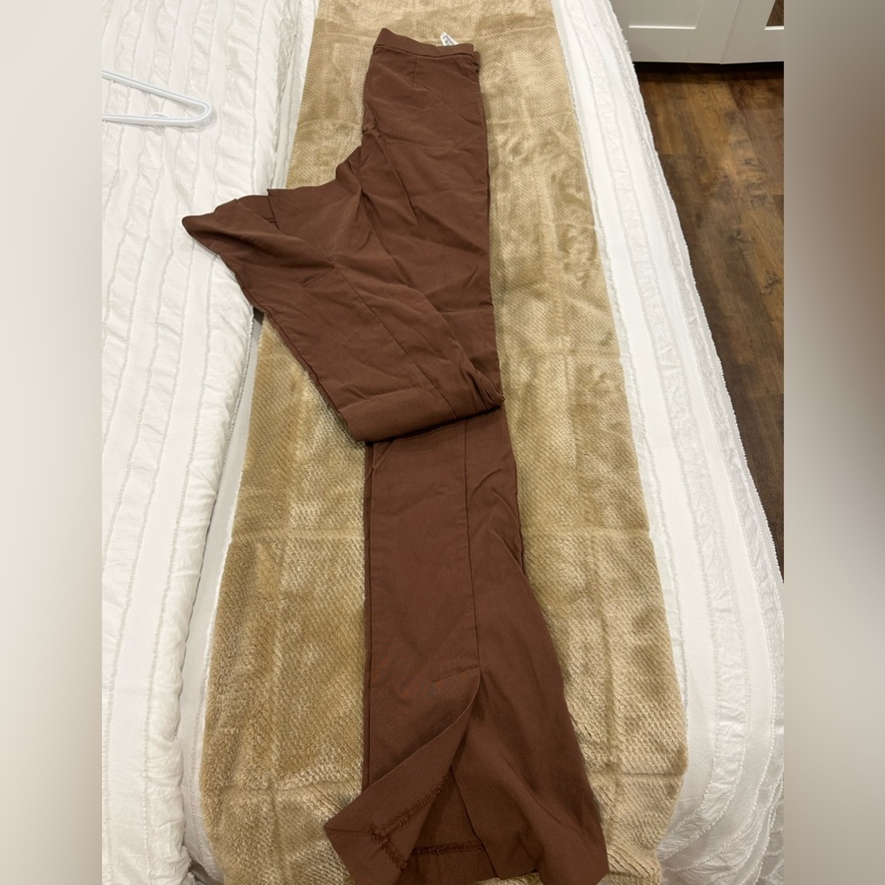 Brown wide bottom leg dress pants